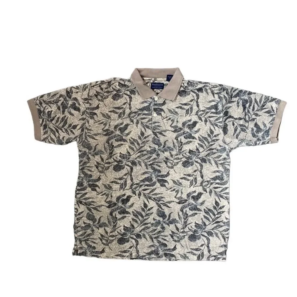 Van Heusen Polo 100% Cotton Shirt Short Sleeve Tan Green American Classic SZ L